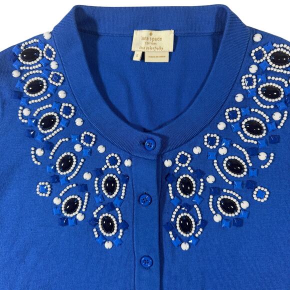 Kate Spade Arcadia Embellished Cardigan Women’s S Royal Blue Beaded Knit - Picture 3 of 9